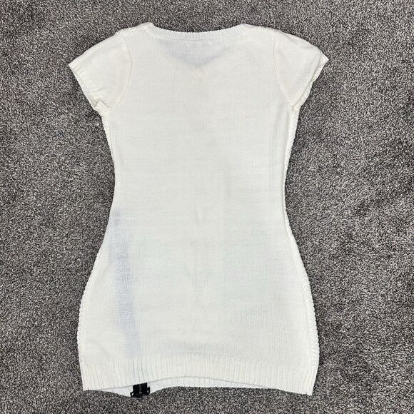Womens Sweater Dress Sz Large Cream/ivory‎ Short Sleeve Above Knees Side Leg Zip - Picture 5 of 5